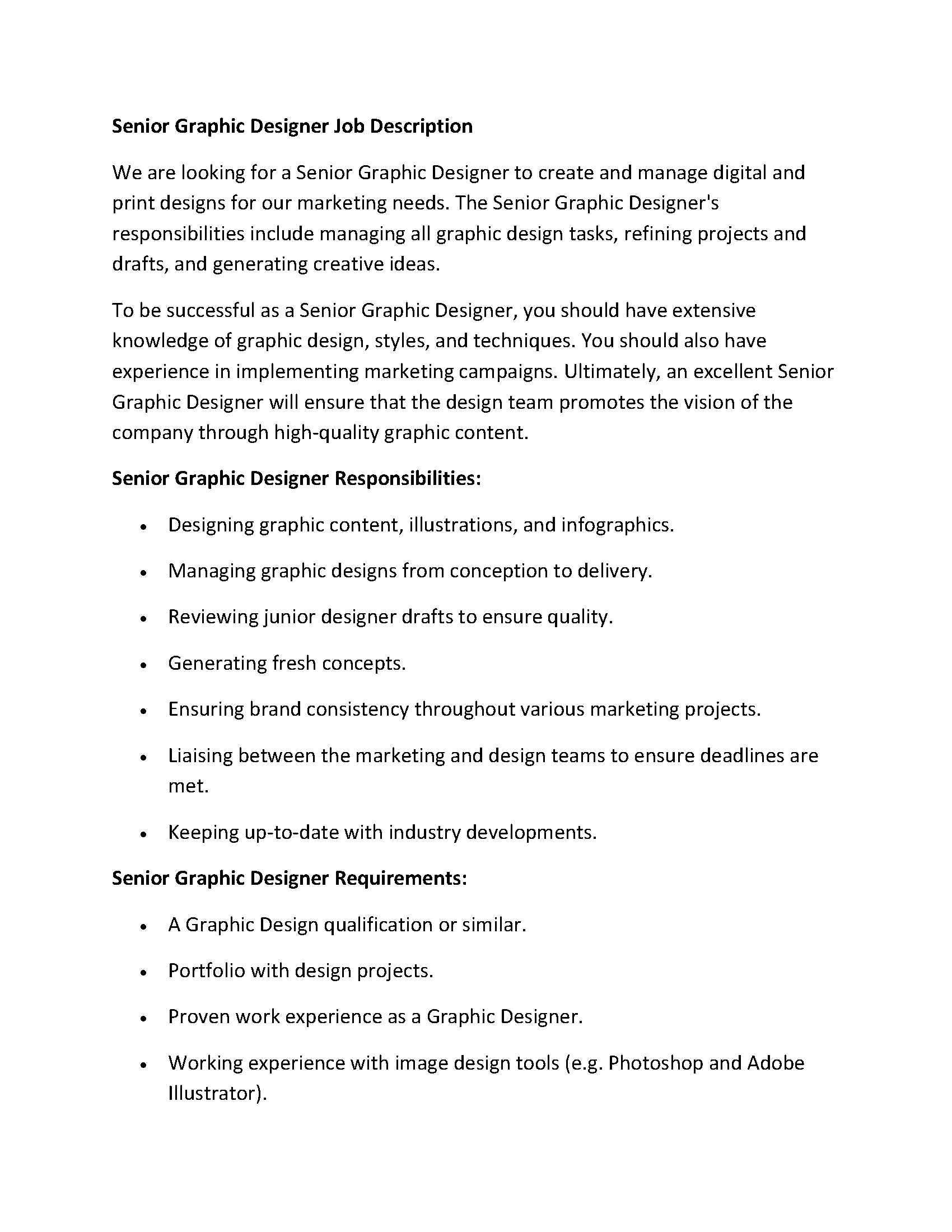 Senior Graphic Designer Job Description